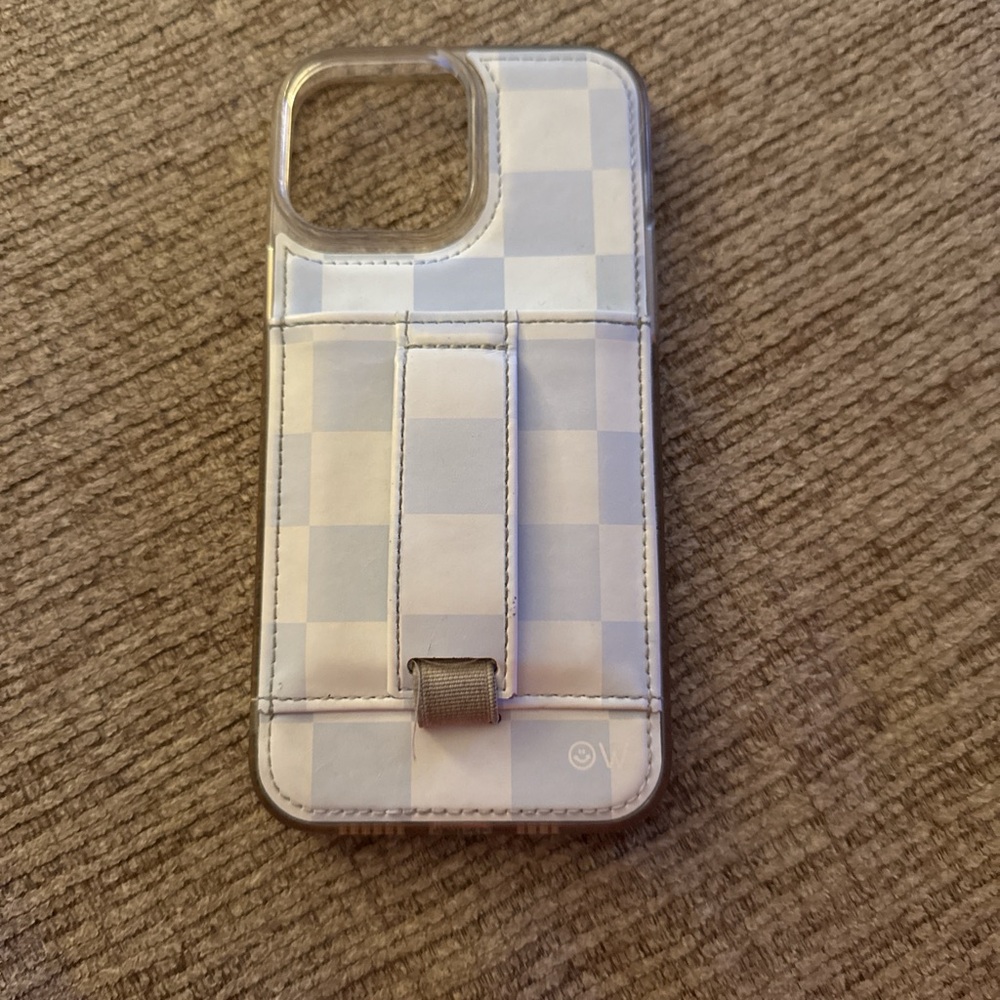 White and Gray Checkered iPhone 13 Pro Max Case with card holder
